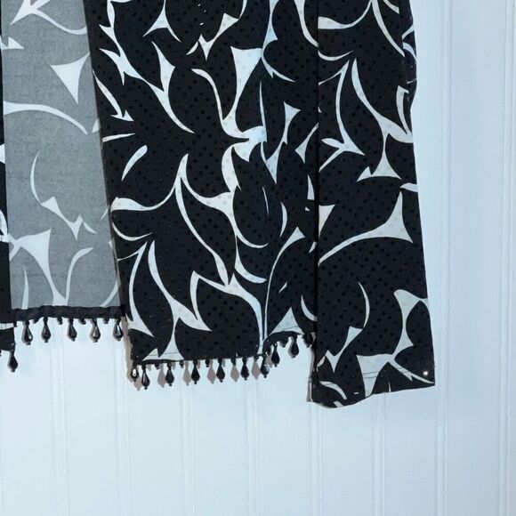 MSK Cropped Jacket Women’s Large Black And White Beaded Hem Classiccore Cottag - Picture 4 of 11